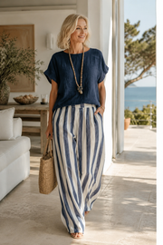 FLASH SALE - Effortless Striped Cotton Linen 2-Piece Set | Free Delivery