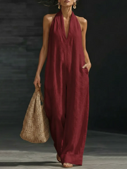 FLASH SALE - Cotton Linen Halter Jumpsuit | Free Delivery