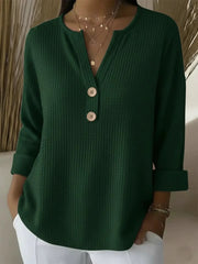 FLASH SALE – Waffle Knit Button V-Neck Top | Free Delivery
