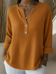 FLASH SALE – Waffle Knit Button V-Neck Top | Free Delivery