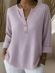 FLASH SALE – Waffle Knit Button V-Neck Top | Free Delivery