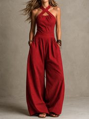 FLASH SALE - Cross-Neck Halter Wide-Leg Jumpsuit | Free Delivery