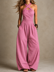 FLASH SALE - Cross-Neck Halter Wide-Leg Jumpsuit | Free Delivery