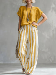 FLASH SALE - Effortless Striped Cotton Linen 2-Piece Set | Free Delivery